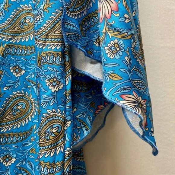 Women's Kimono Top Blue Paisley Open Front Bohemian Western Small Duster NWT - Picture 3 of 12